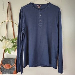 Michael Kors Men's Long Sleeve Blue Henley Shirt Size Medium